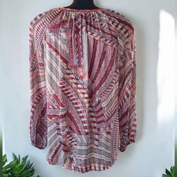 Daniel Rainn Sheer Stylish Boho Rust Multi-Coloured Flowy Blouse - Picture 4 of 8